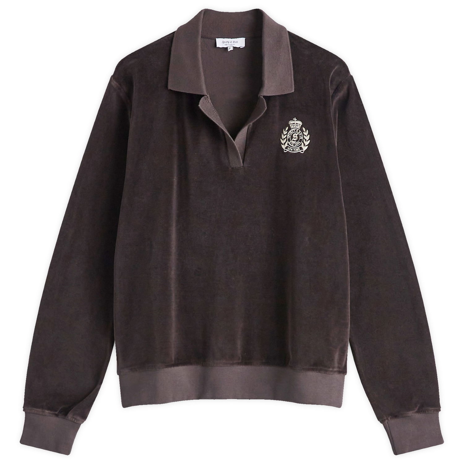 Sveter Sporty & Rich Velour Longsleeve Polo Hnedá | WS002512243BR03-CHOC, 0