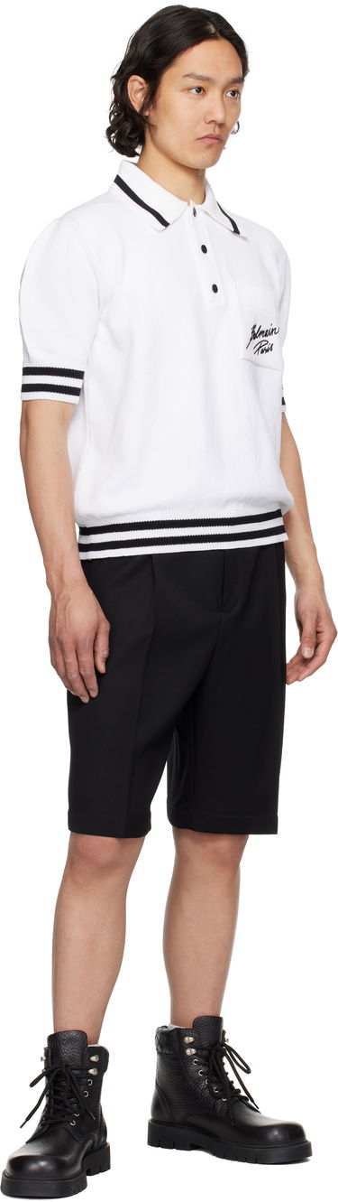 Polo tričko Balmain Balmain Logo Knit Polo Biela | EH0GB046KI49, 3