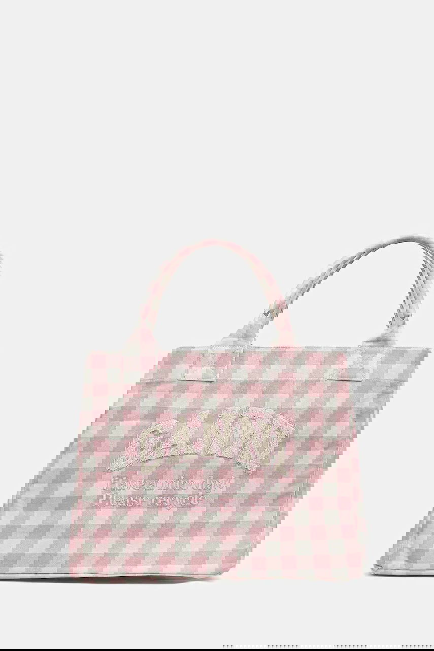 Tote bag GANNI GANNI Shopper XXL Pocket Vichy Tote Bag Ružová | A6894, 0