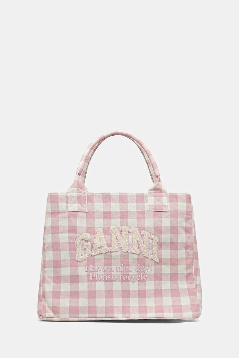 Tote bag GANNI GANNI Shopper XXL Pocket Vichy Tote Bag Ružová | A6894
