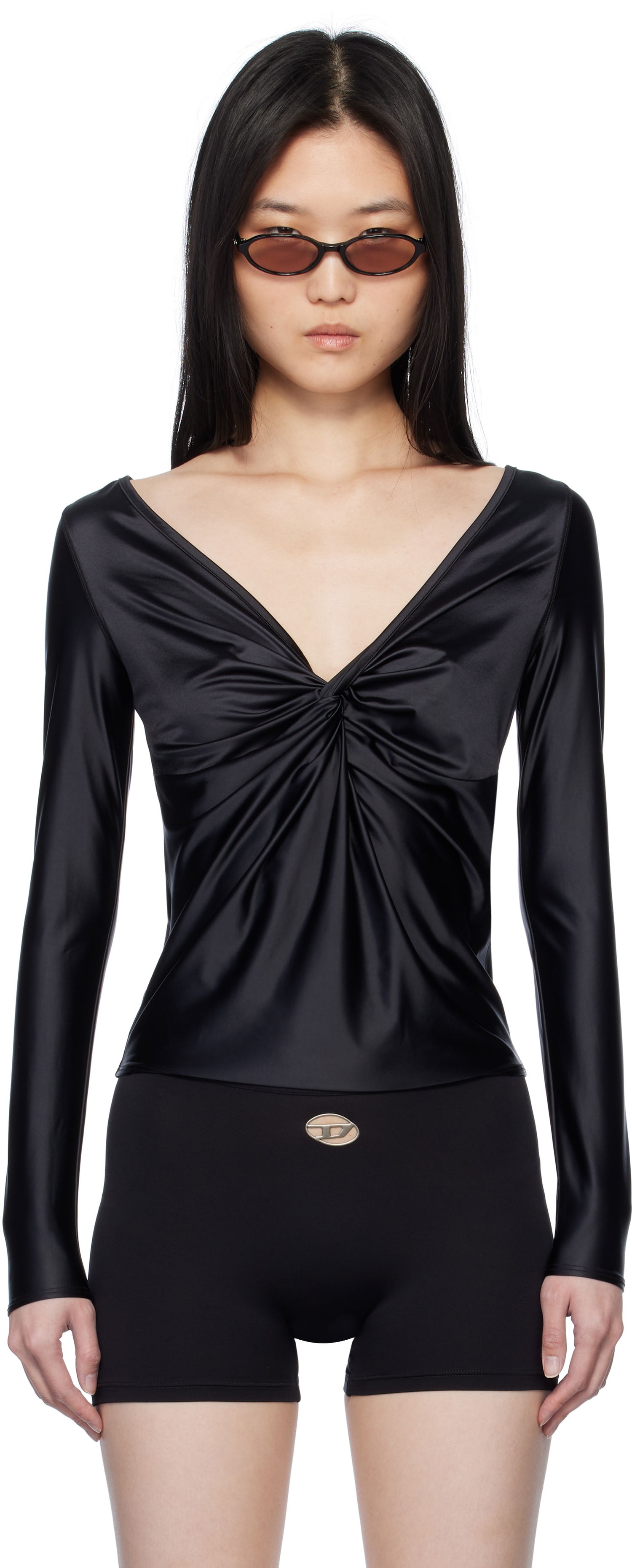 Tričko Diesel Diesel T-Knot Twist-Front Long Sleeve Top Čierna | A17672 0PKAT, 0