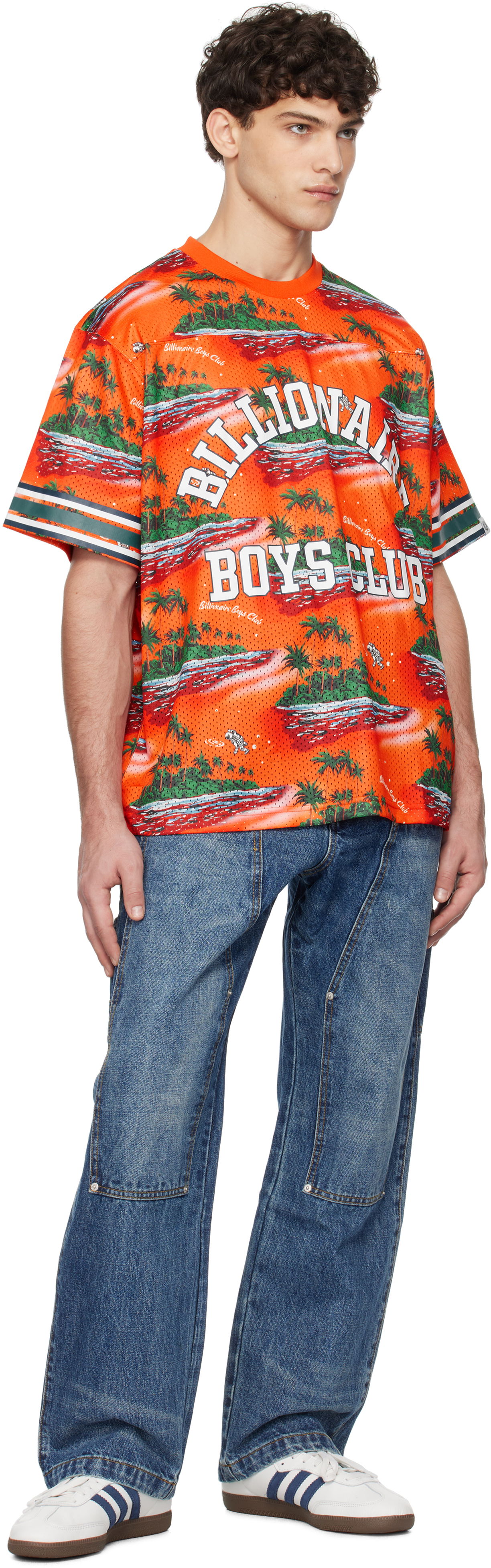 Tropical Island Print Football T-shirt