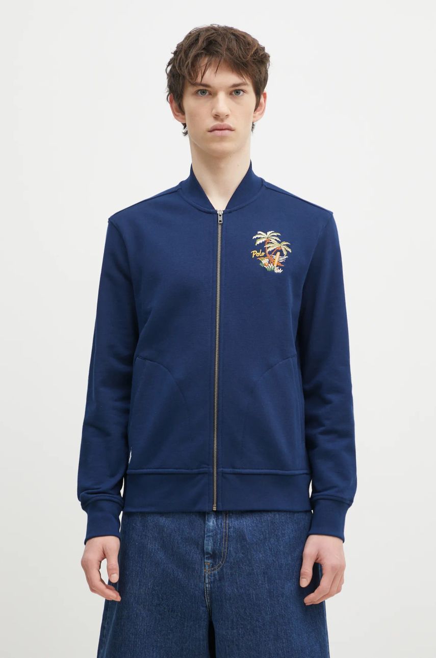 Blue Sweatshirt With Palm Tree Embroidery