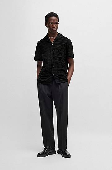 Košeľa BOSS Relaxed-Fit Striped Cotton Towelling Shirt Čierna | 50539351, 1