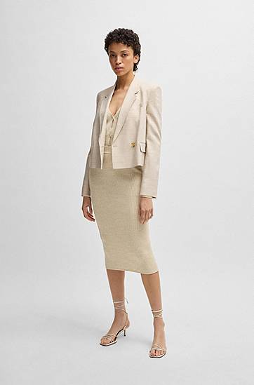 Sveter BOSS BOSS Long Ribbed Cardigan Béžová | 50534146, 1