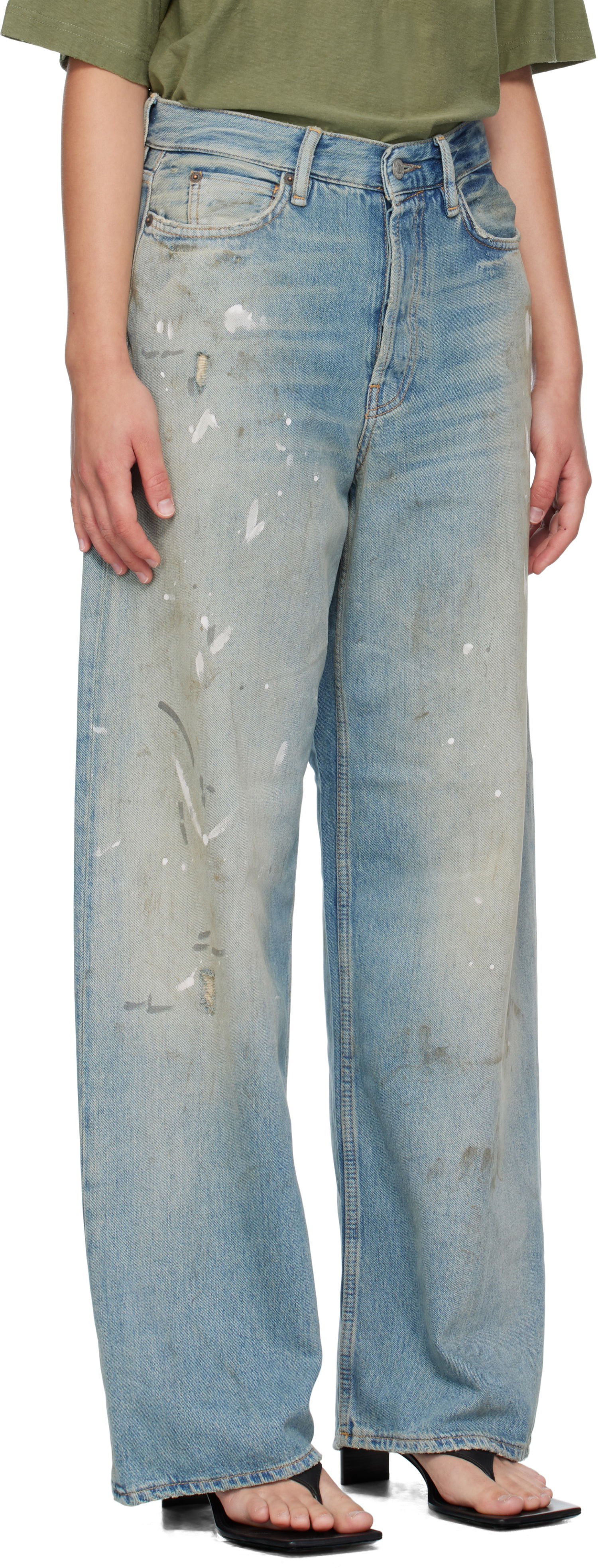 Džínsy Acne Studios Acne Studios 1981 U Paint Splatter Jeans Modrá | C00096-, 1