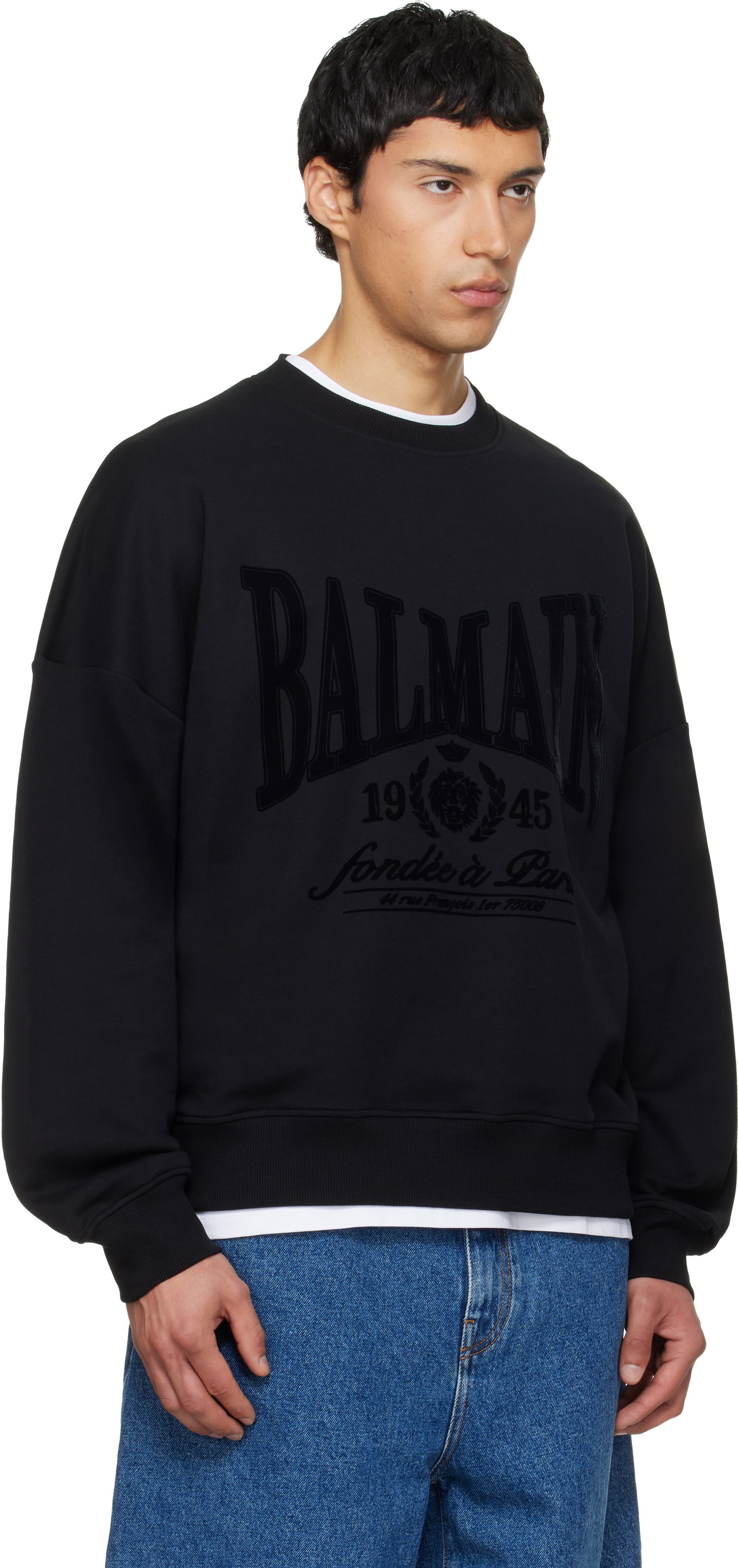 Mikina Balmain Printed 1945 Crest Cotton Sweatshirt Čierna | GH1JS191GF46, 1