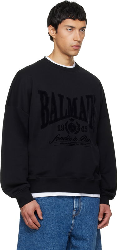 Mikina Balmain Printed 1945 Crest Cotton Sweatshirt Čierna | GH1JS191GF46, 1