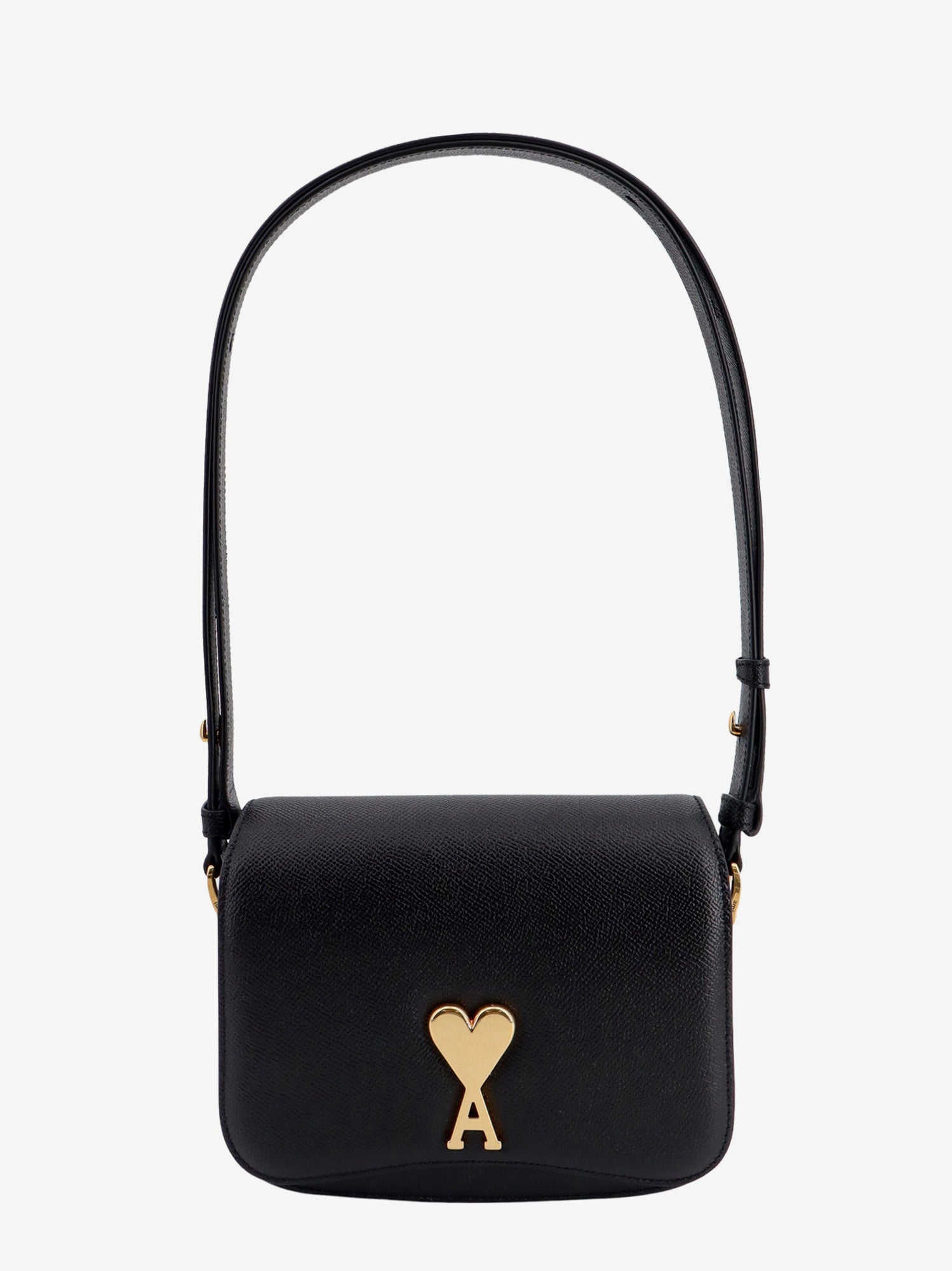 Kabelka AMI AMI Paris Women's Black Leather Shoulder Bag with Gold Heart Logo Čierna | ULL005AL0036001, 0