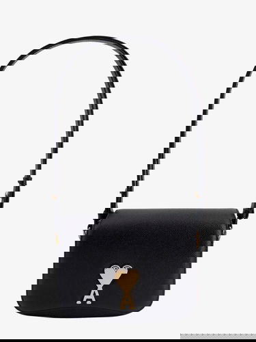 Kabelka AMI AMI Paris Women's Black Leather Shoulder Bag with Gold Heart Logo Čierna | ULL005AL0036001, 0