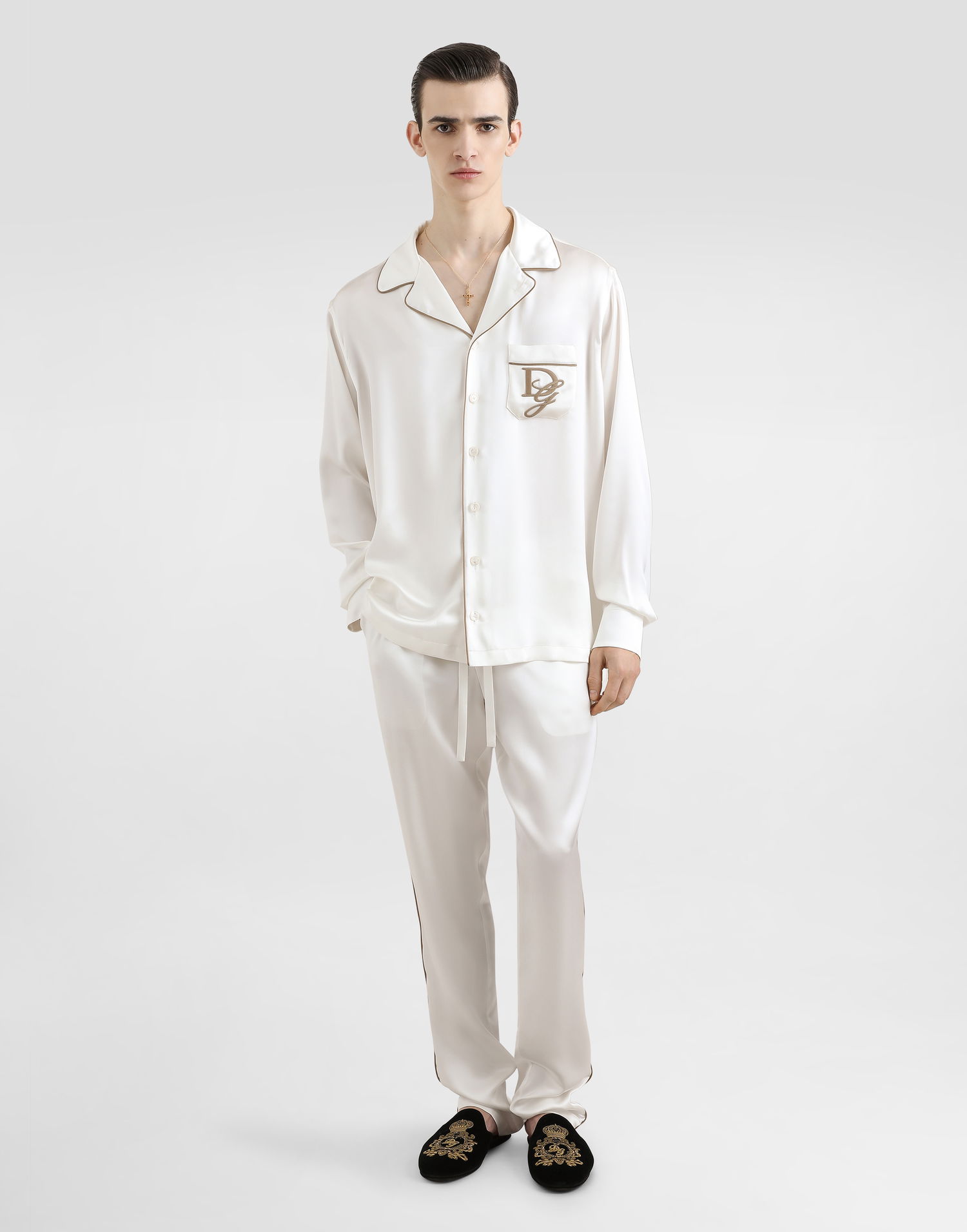 Košeľa Dolce & Gabbana Dolce & Gabbana Silk Vanity Shirt with Logo Embroidery Biela | G5IF1ZFU1AUW0001, 1