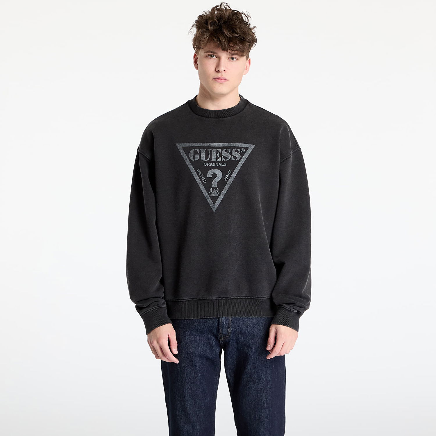 Sveter GUESS GUESS Originals Eco Vintage Triangle Crewneck Sweatshirt Čierna | M5GQ35K68I4-JTMU, 0