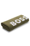 BOSS Jacquard Beach Towel with Logo and Signature Stripe