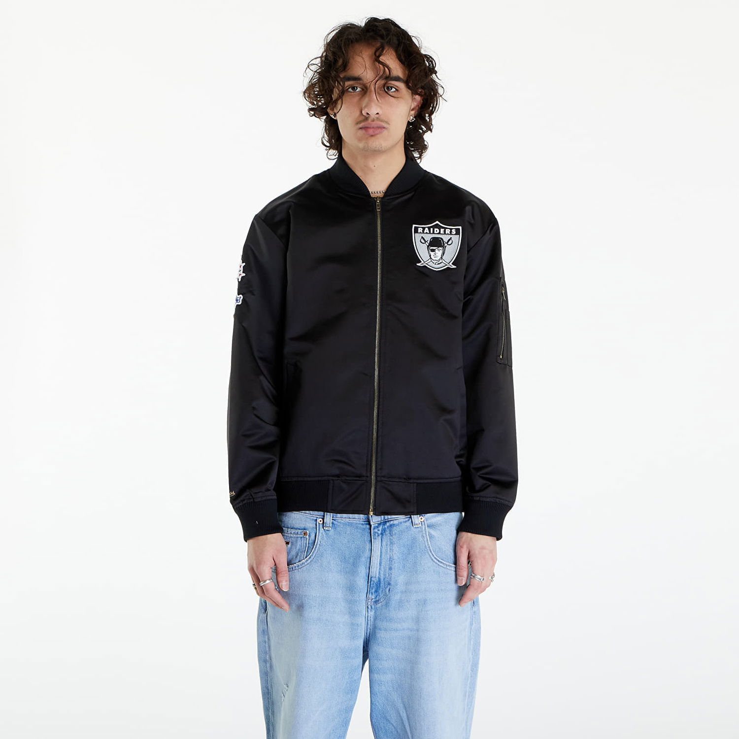 Bomber bunda Mitchell & Ness NFL Lightweight Satin Bomber Vintage Logo Raiders Black Čierna | SJKT6599-ORAYYPPPBLCK, 0