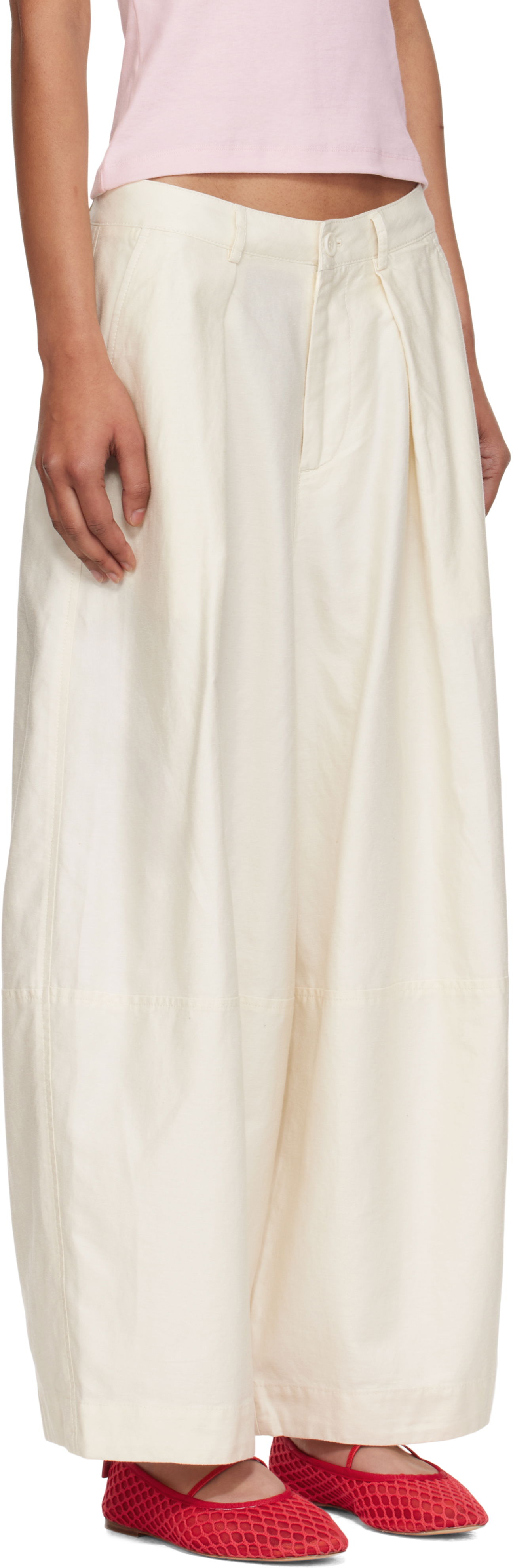 Nohavice YMC YMC Deadbeat Wide-Leg Trousers Biela | Q4YMF, 1