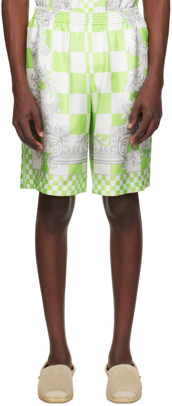 Green & White Medusa Contrasto Shorts