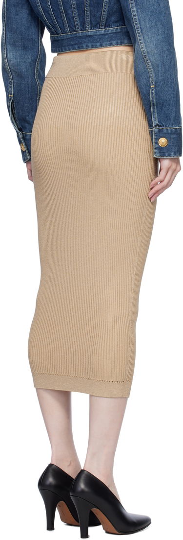 Sukňa Balmain Ribbed Knit Midi Skirt Béžová | EF1LD022KI10, 2