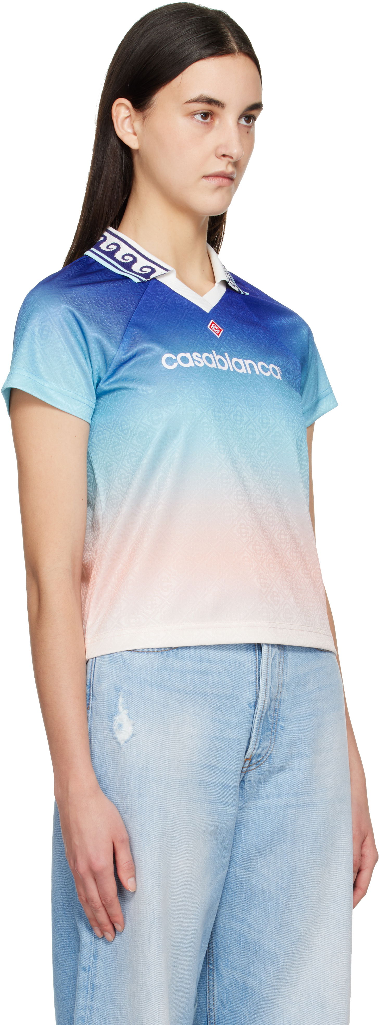 Polo tričko Casablanca Casablanca Jacquard Monogram Football T-Shirt Modrá | WPS25-JTP-302-02, 1