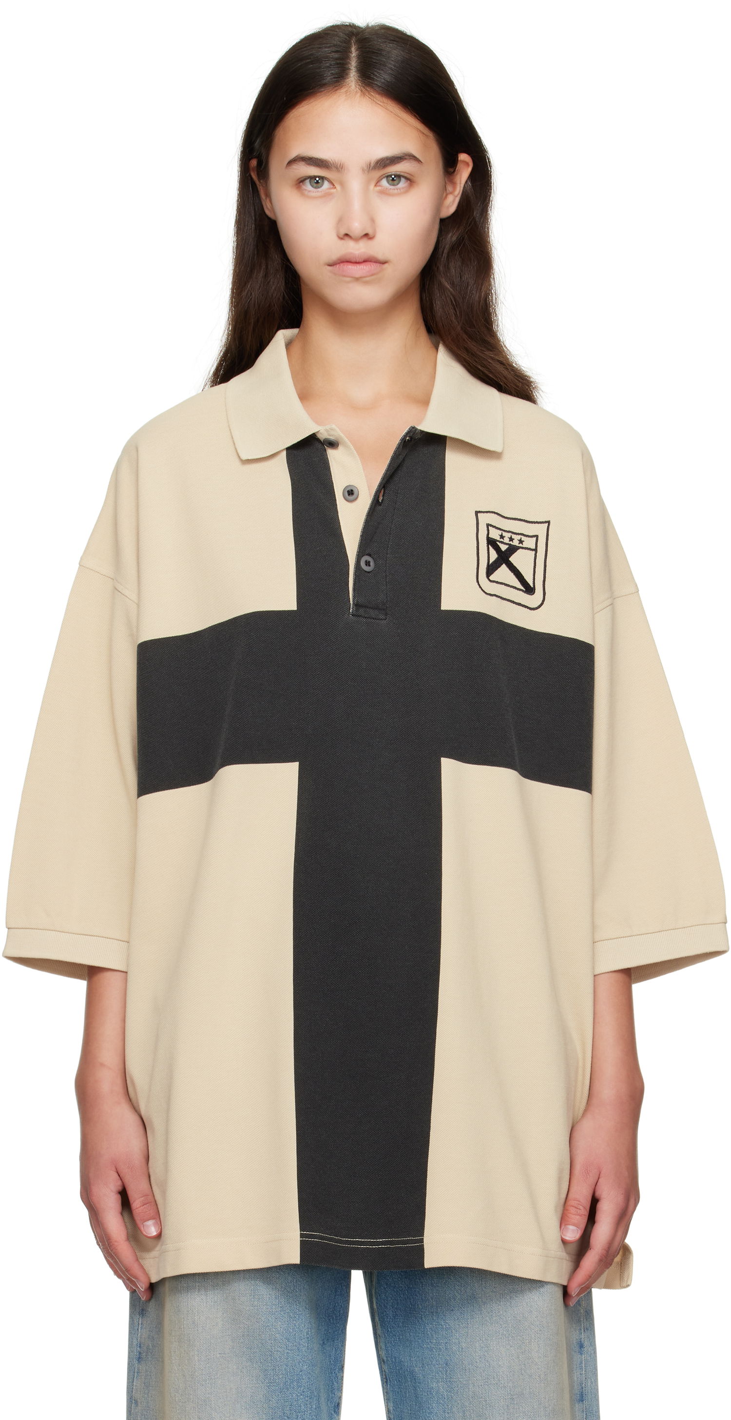 Polo tričko 032C 032c Fainting Cross Oversized Polo Béžová | F25-URC-0459-550-W, 0