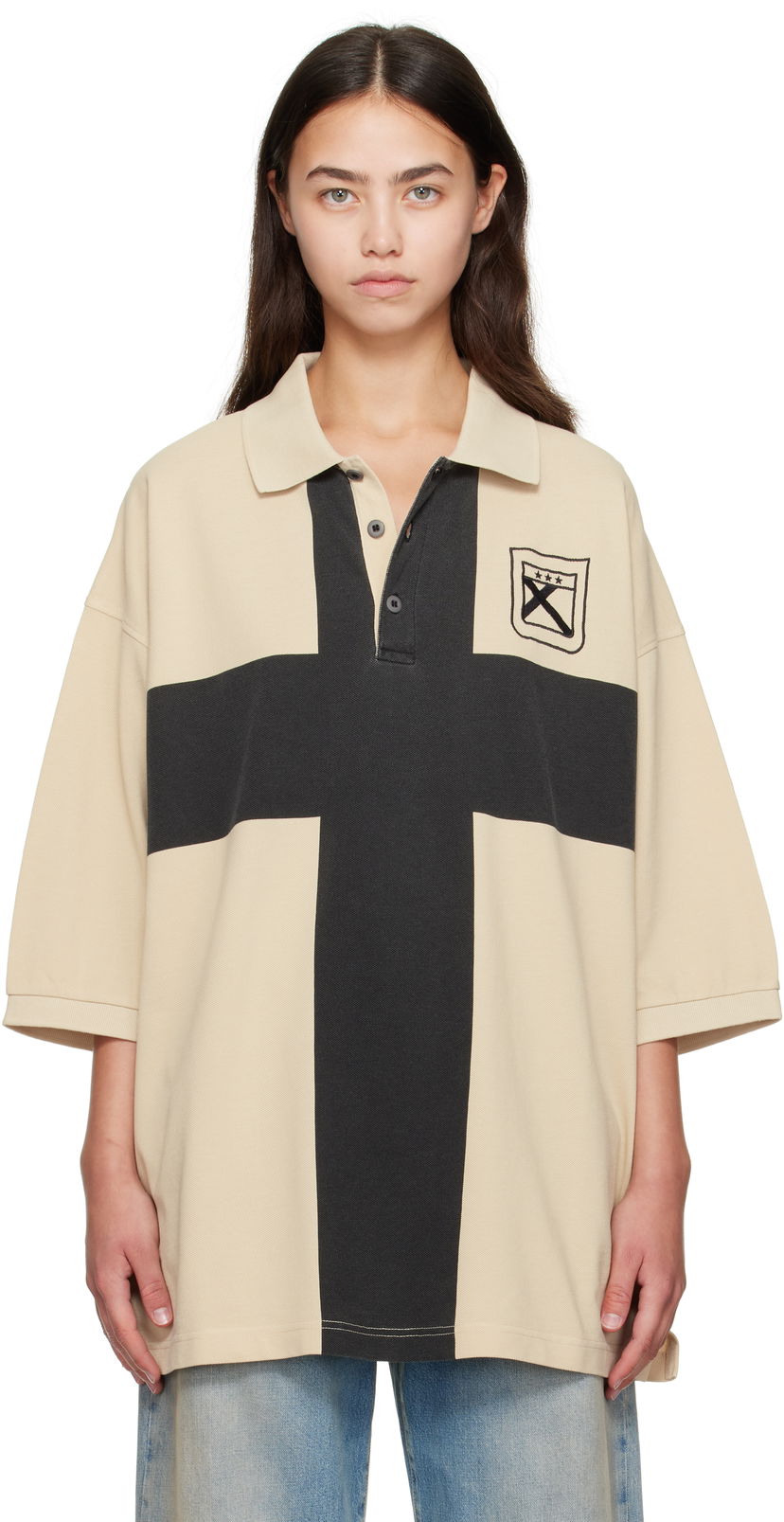 Polo tričko 032C 032c Fainting Cross Oversized Polo Béžová | F25-URC-0459-550-W