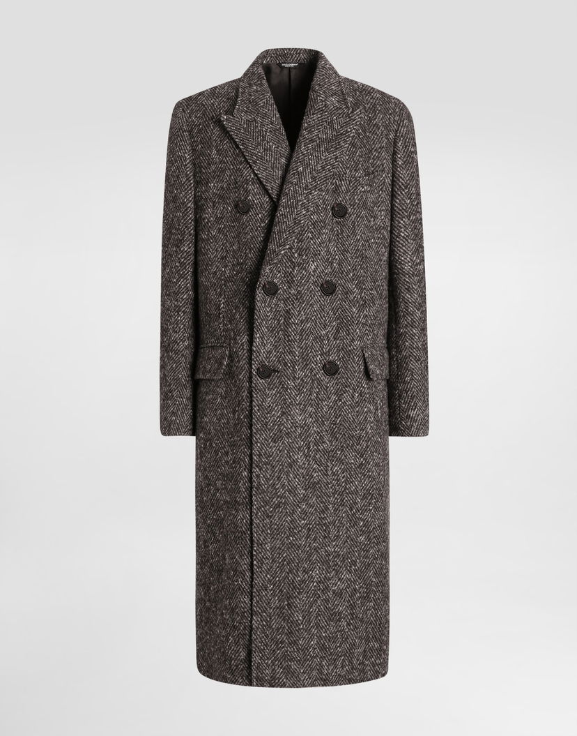Kabáty Dolce & Gabbana Dolce & Gabbana Double-breasted Herringbone Coat Šedá | G038ZTFC2FDS8030