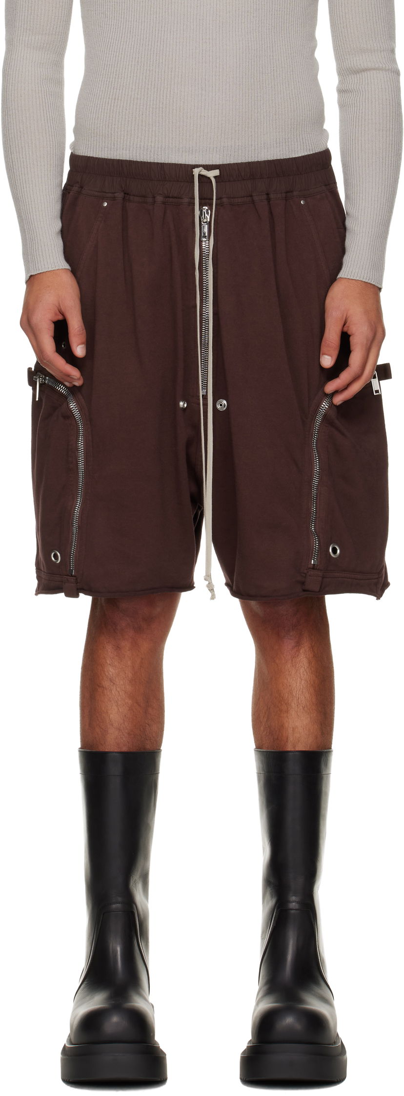 Šortky Rick Owens Rick Owens DRKSHDW Concordians Bauhaus Drawstring Zipped Cargo Shorts with Raw Hem Hnedá | DU02E7389 RIG