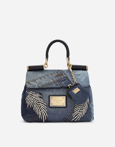 Taška cez rameno Dolce & Gabbana Dolce & Gabbana Sicily Small Patchwork Denim Shoulder Bag with Embroidered Jewels Modrá | BB7400AJ0778M800, 0