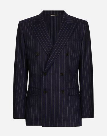 Bunda Dolce & Gabbana Dolce & Gabbana Double-breasted Pinstripe Flannel Taormina-Fit Jacket Navy | G2NW1TFRCB7S8053, 0