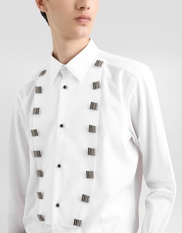 Košeľa Dolce & Gabbana Cotton Tuxedo Shirt With Jeweled Appliques Biela | G5MF9ZGI591S9001, 3