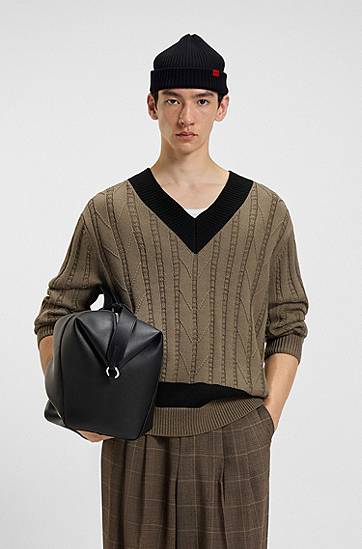 Kulicha BOSS Ribbed wool-blend beanie hat with logo label Čierna | 50551267, 1