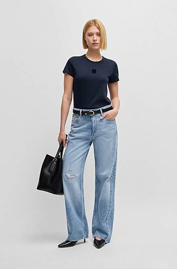Džínsy BOSS Wide Leg Jeans with Stepped Hem Modrá | 50536589, 1