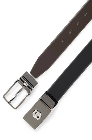 Opasok BOSS Reversible Italian leather belt with metallic buckle Čierna | 50553335, 1