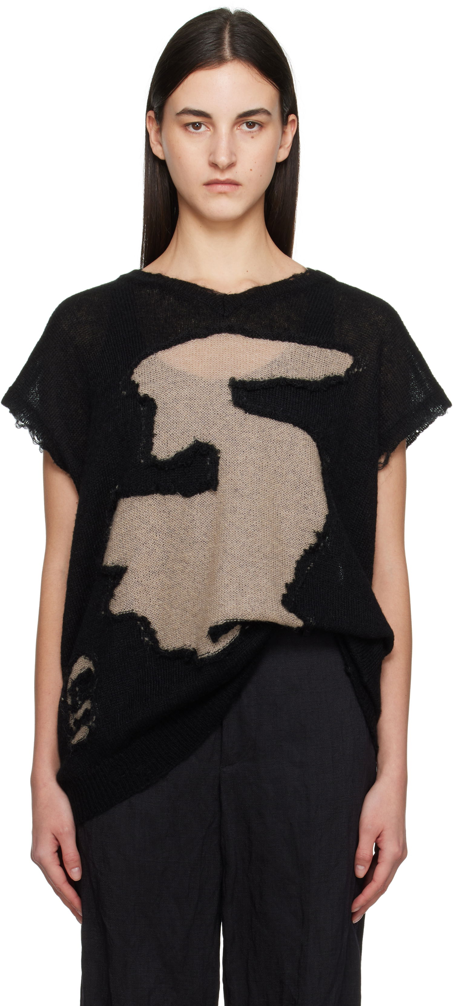 Sveter Maison Margiela MM6 Maison Margiela Abstract Distressed Knit Top Čierna | S52HN0008 M13088, 0