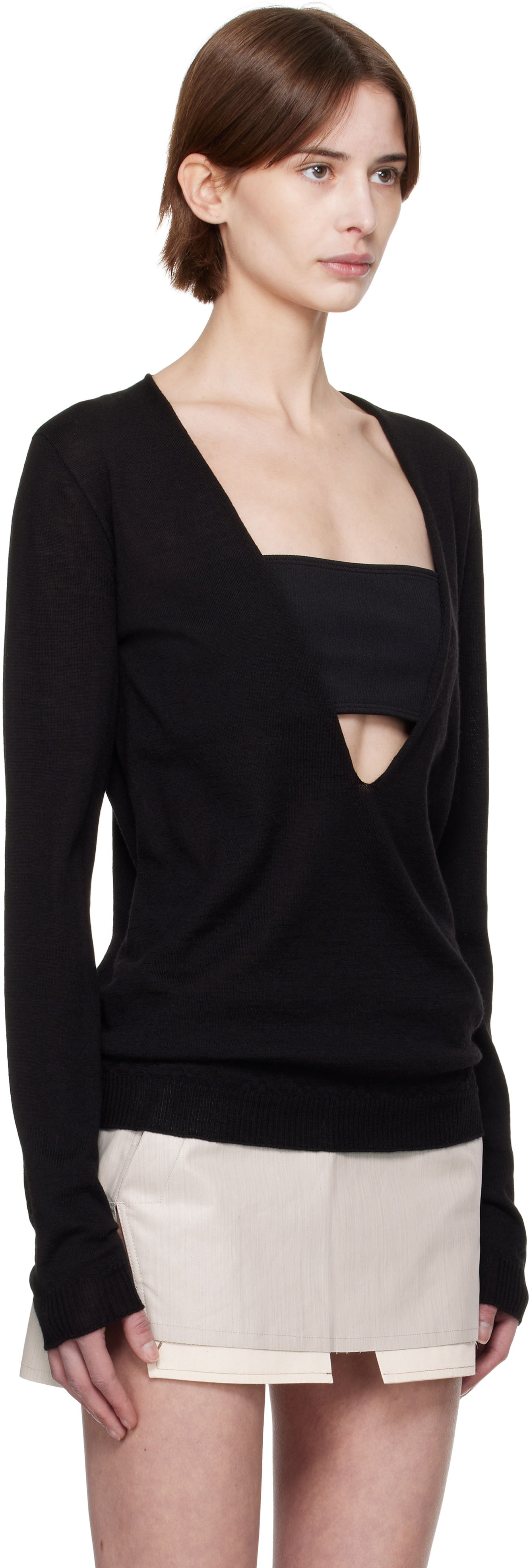Sveter Rick Owens Rick Owens Hollywood Xtreme V-Neck Pullover Čierna | RP01E7668 M, 1
