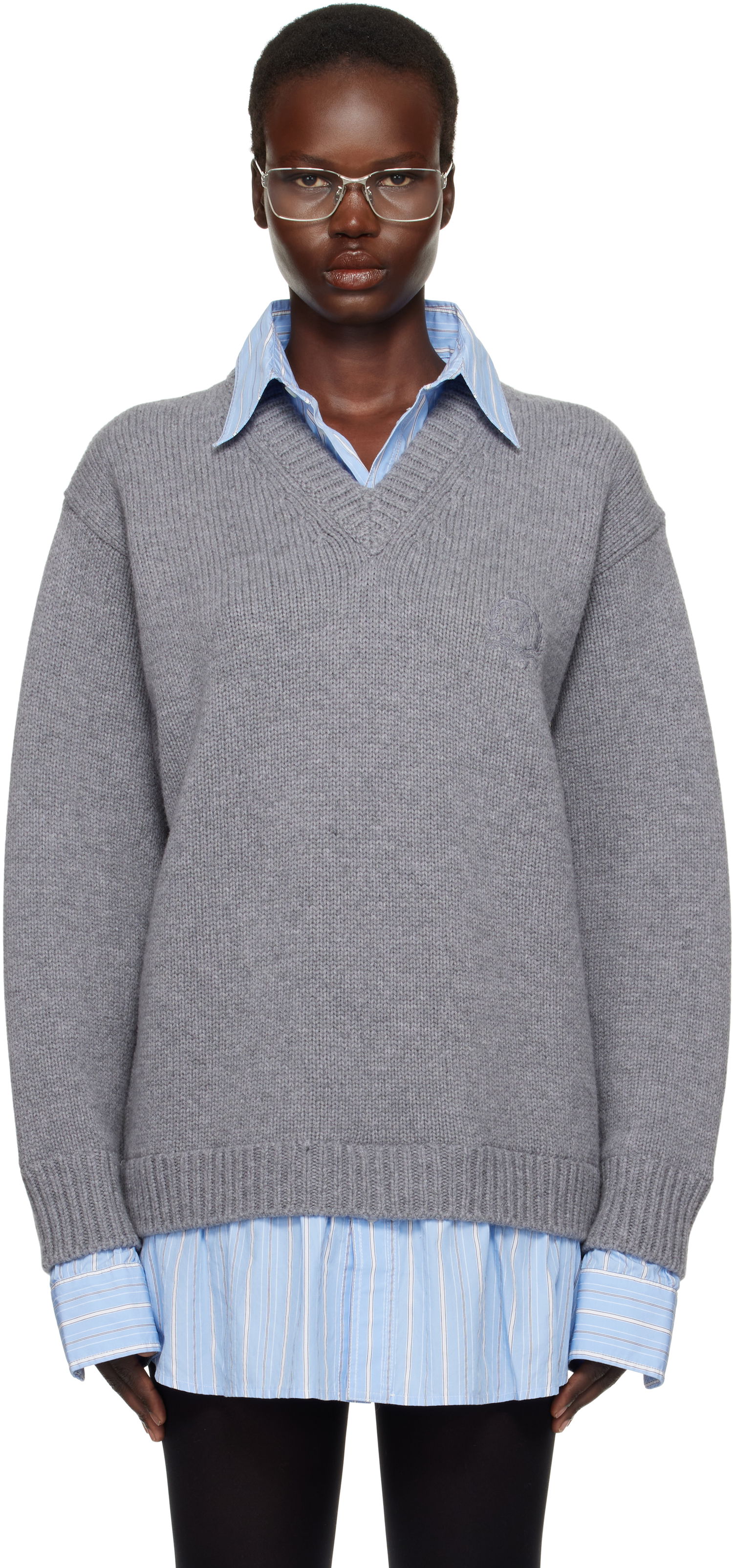 Sveter Balenciaga Layered Shirt V-Neck Sweater Šedá | 809510 T1712, 0