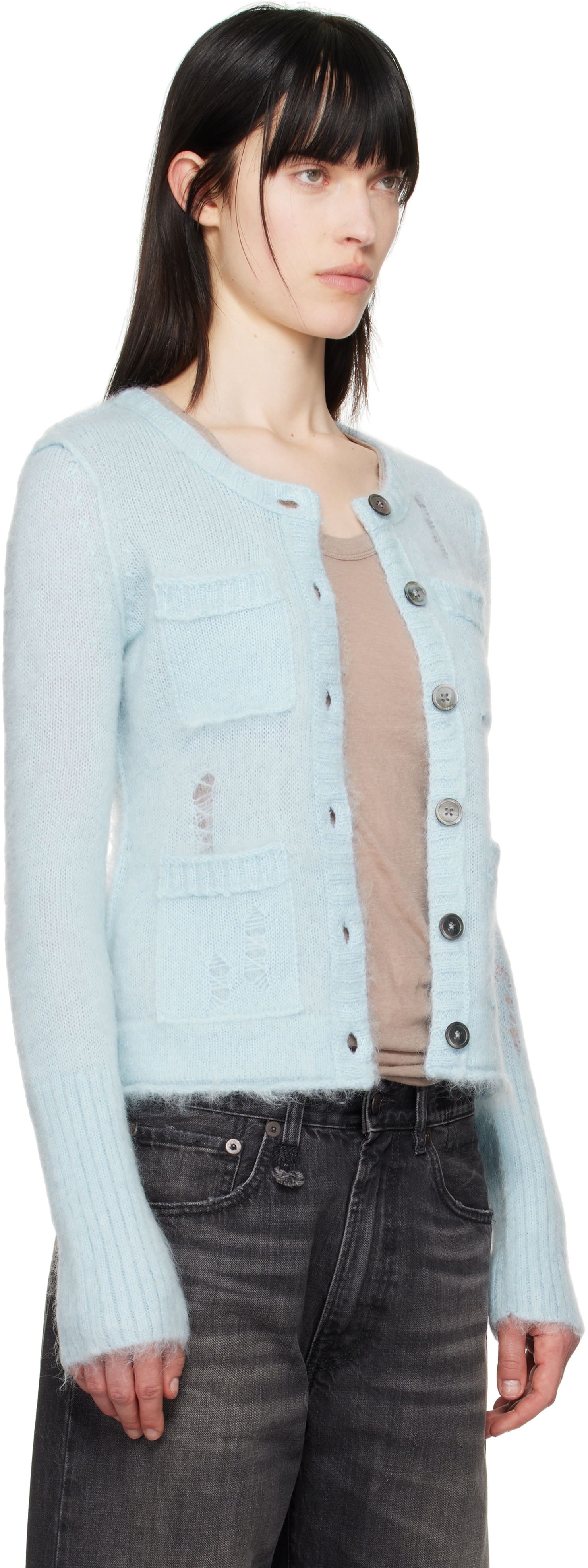 Sveter R13 R13 Elongated Shrunken Cardigan Modrá | R13WY258-Y027A, 1