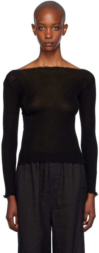 Body Baserange Baserange Wool Omato Lettuce Edge Long Sleeve T-Shirt Čierna | TTOML-WO-WI24, 0