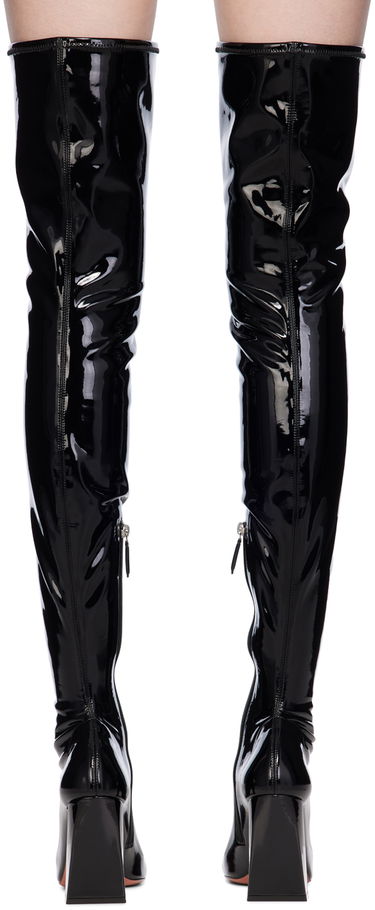 Starostlivosť o obuv Amina Muaddi Amina Muaddi Marine Stretch Thigh-High Boots Čierna | MARINE STRETCH BLOCK HEEL LATEX, 1