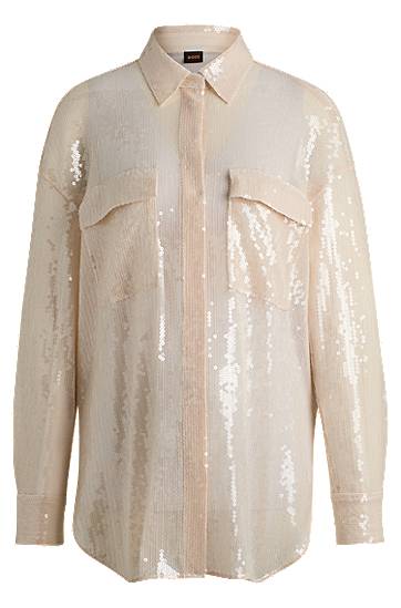 Košeľa BOSS Relaxed-Fit Sequin Blouse with Point Collar Béžová | 50524263, 0