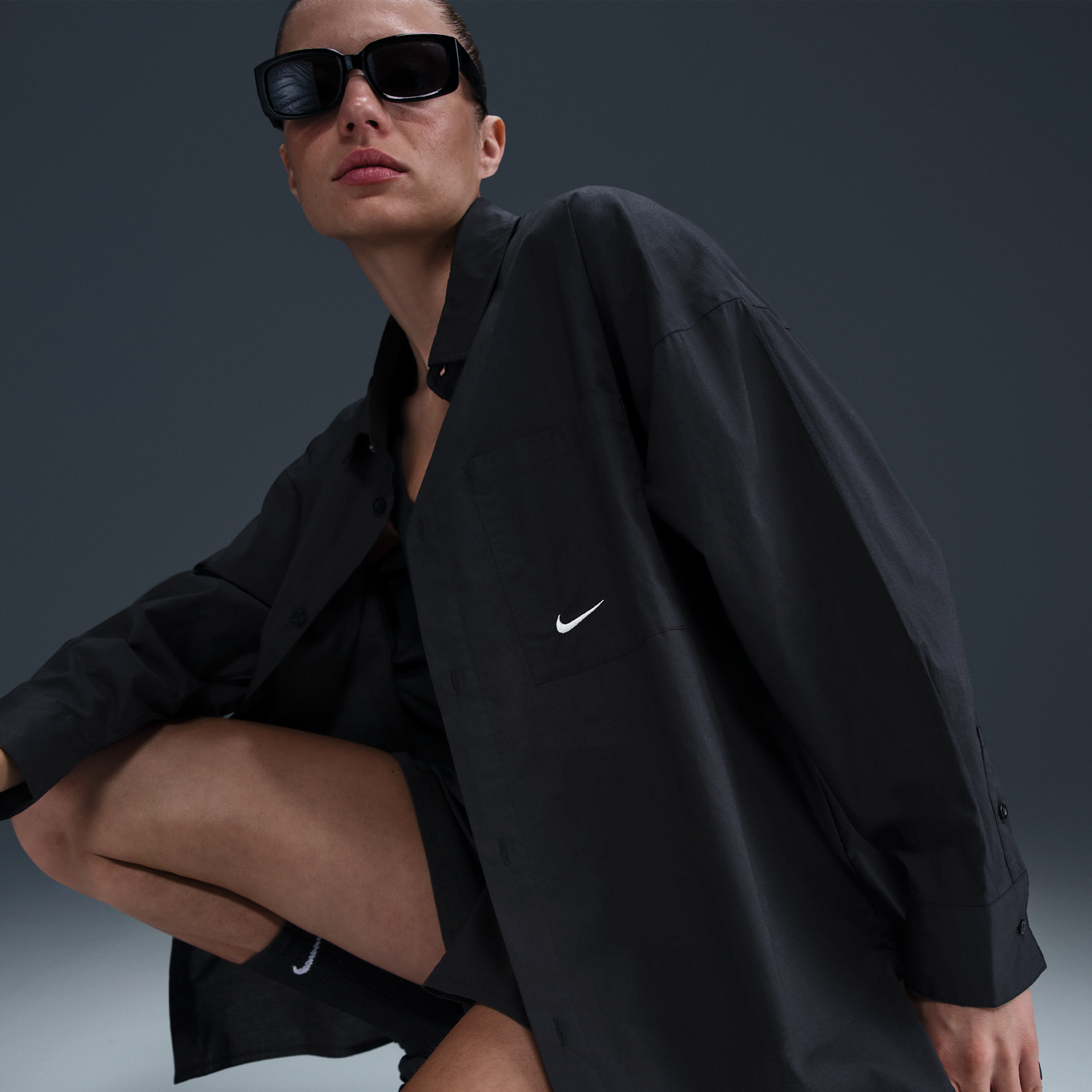 Košeľa Nike Sportswear Chill Poplin Long Sleeve Button-Up Shirt Čierna | HJ0715-011, 1