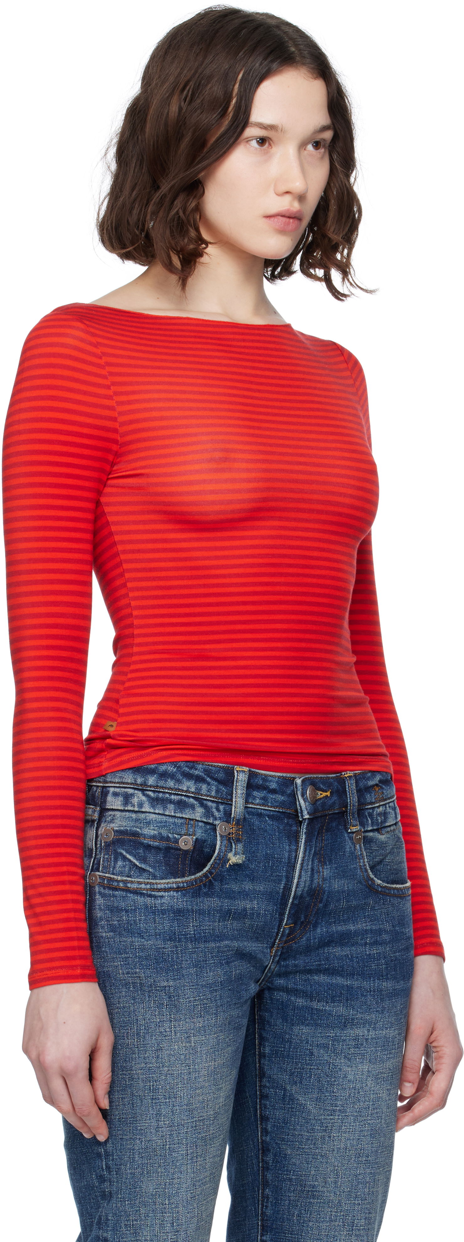 Tričko Miaou Miaou Amelia Striped Long Sleeve T-Shirt Červená | 7183TJBRST, 1