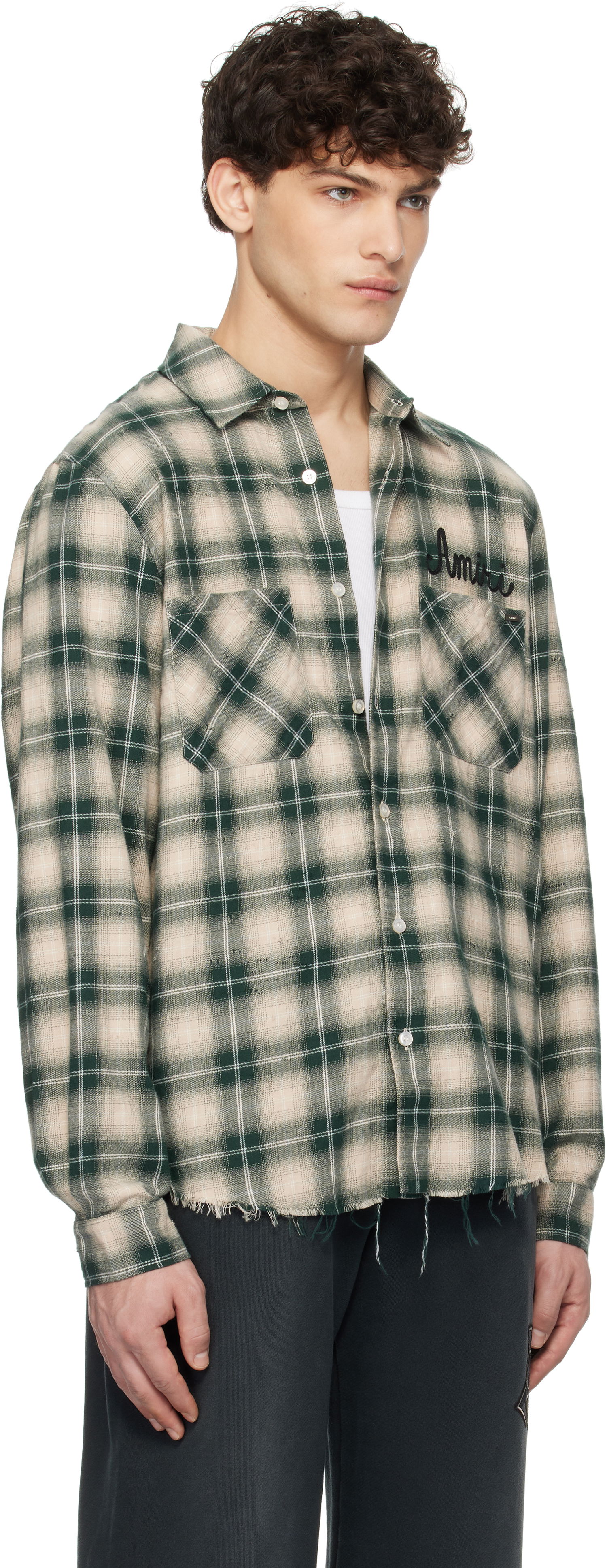Košeľa AMIRI Amiri Shotgun Distressed Plaid Flannel Shirt Zelené | AMSTFL1009, 1