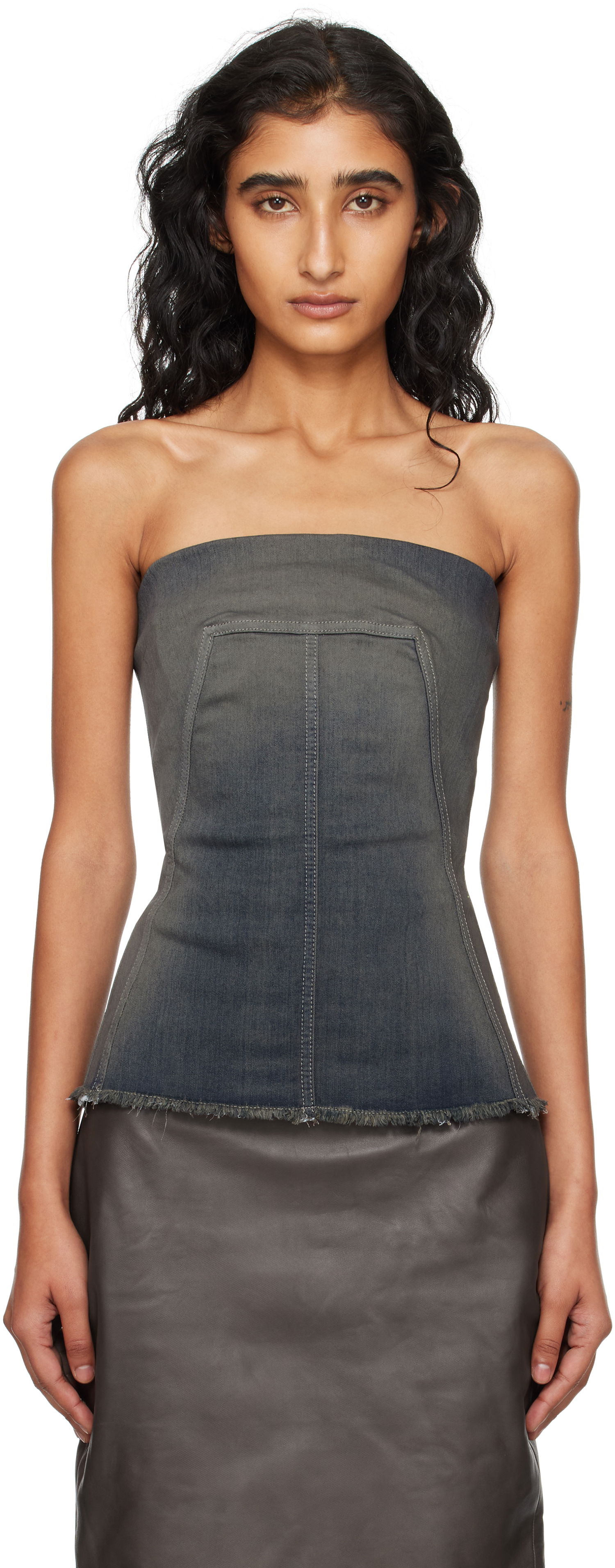 Tielko Rick Owens Rick Owens Concordians Denim Bustier Top Šedá | RP02E4127 SDKDEG, 0