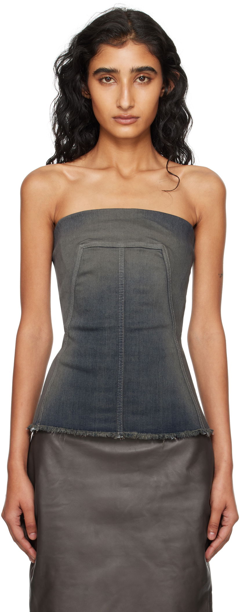 Tielko Rick Owens Rick Owens Concordians Denim Bustier Top Šedá | RP02E4127 SDKDEG