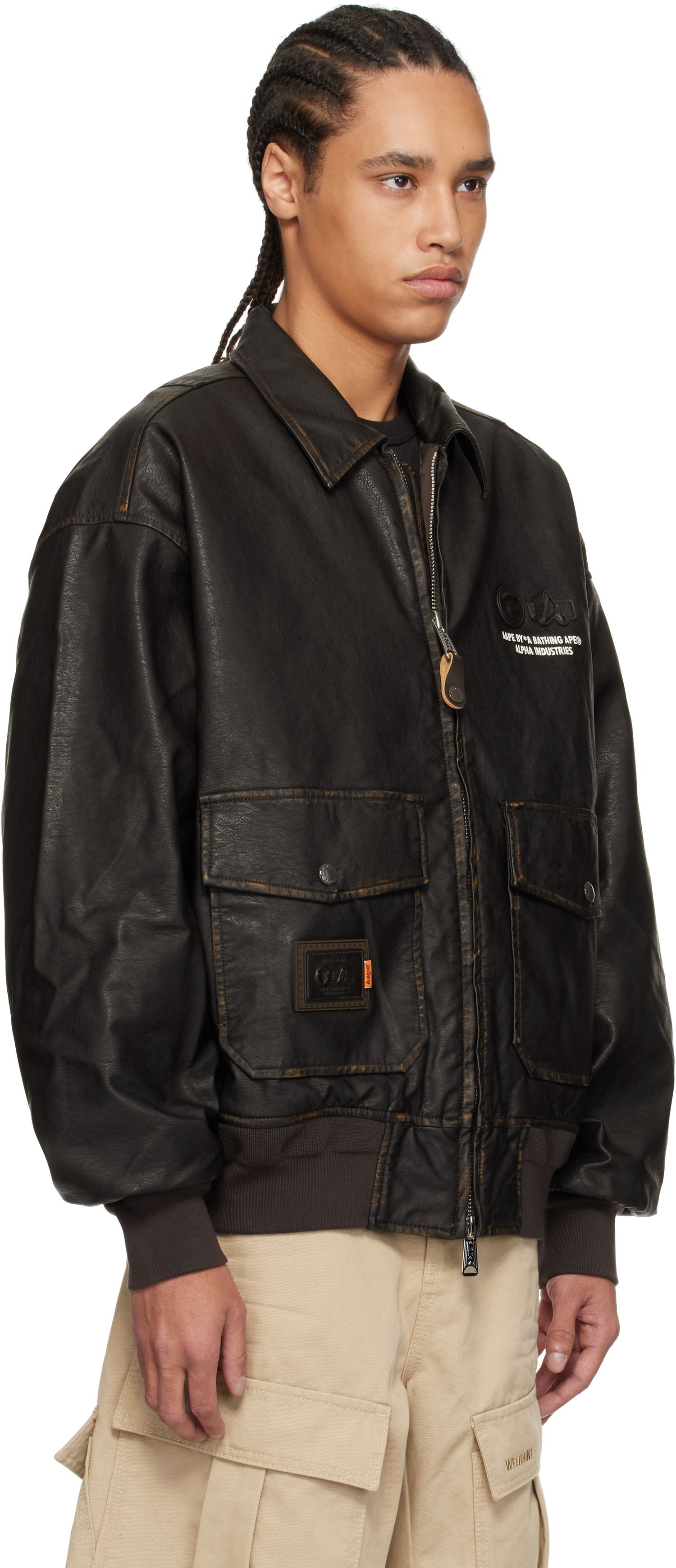 Bomber bunda AAPE by A Bathing Ape AAPE by A Bathing Ape Alpha Industries Edition Faux-Leather Bomber Jacket Čierna | AAPJKM9717XXNBWD, 1