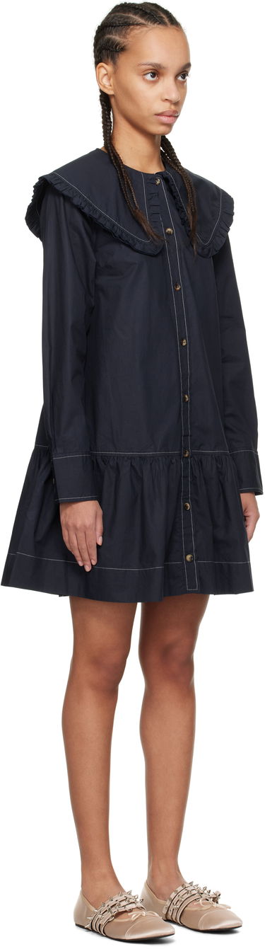 Šaty GANNI Ganni Ruffle Collar Drop Waist Minidress Navy | W0157, 1