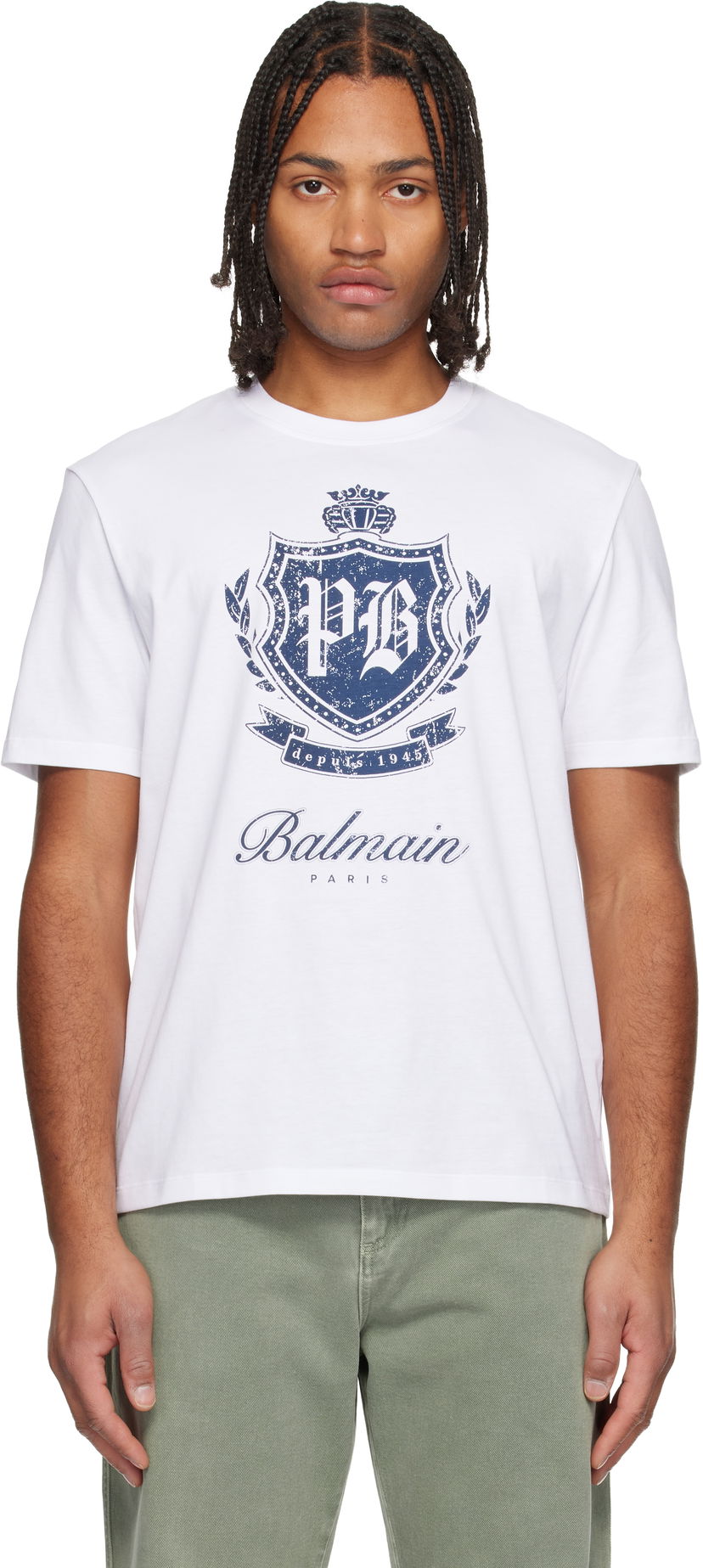 Tričko Balmain College Emblem Print Short-Sleeved T-shirt Biela | FH0EG000GF33