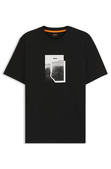 Tričko BOSS Cotton-jersey T-shirt with layered monochrome print Čierna | 50554640