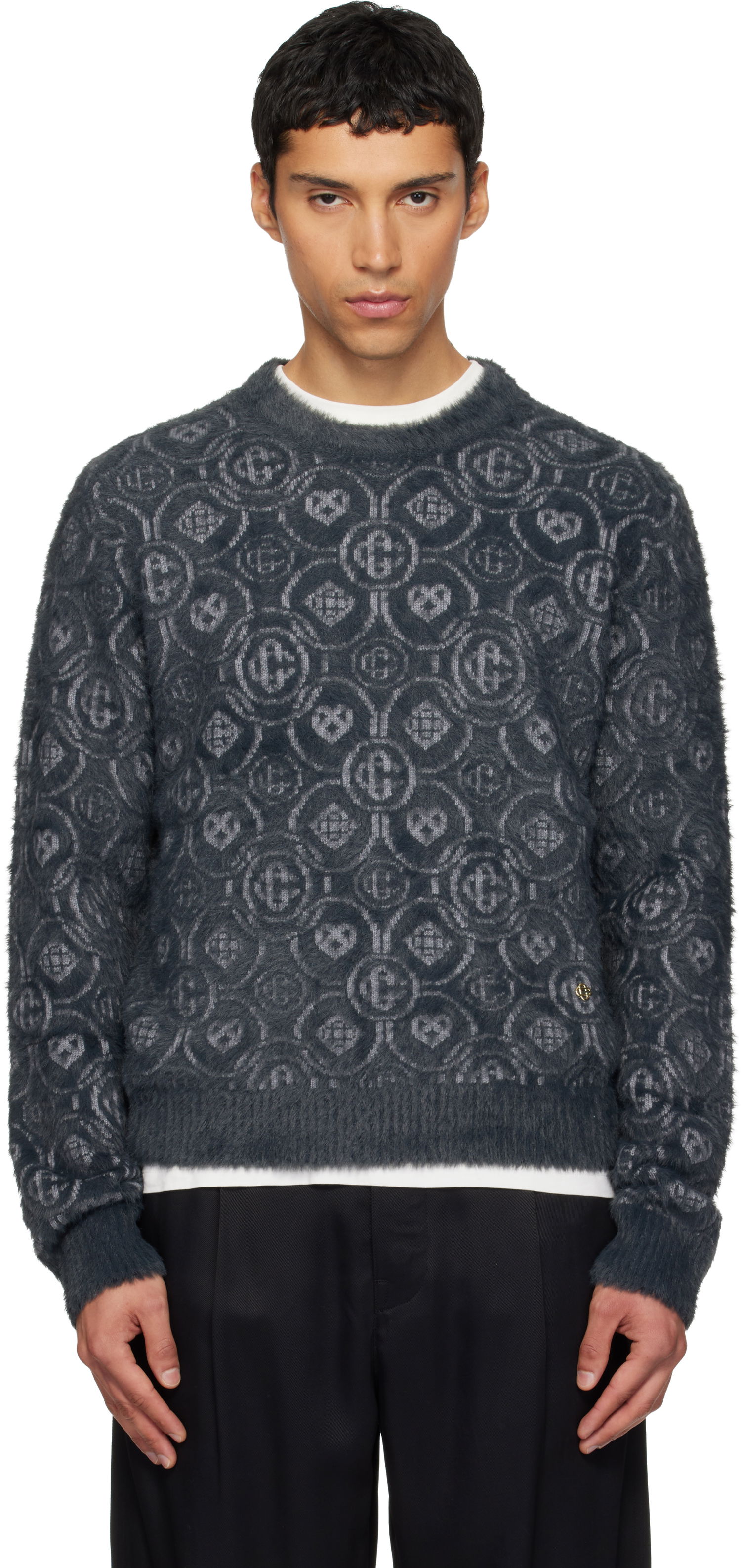 Sveter Casablanca Fluffy Monogram Sweater Šedá | M-AW25-KW-1095-01, 0
