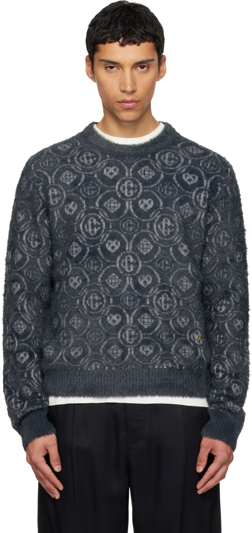 Sveter Casablanca Fluffy Monogram Sweater Šedá | M-AW25-KW-1095-01